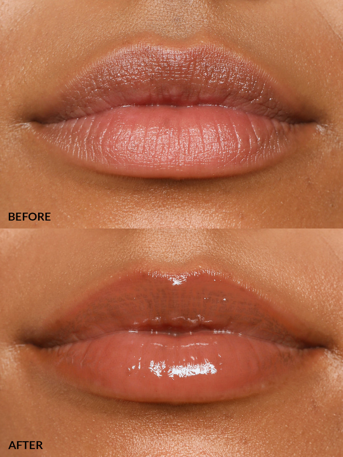 REFY LIP GLOSS IN SHADE FAWN BEFORE & AFTER