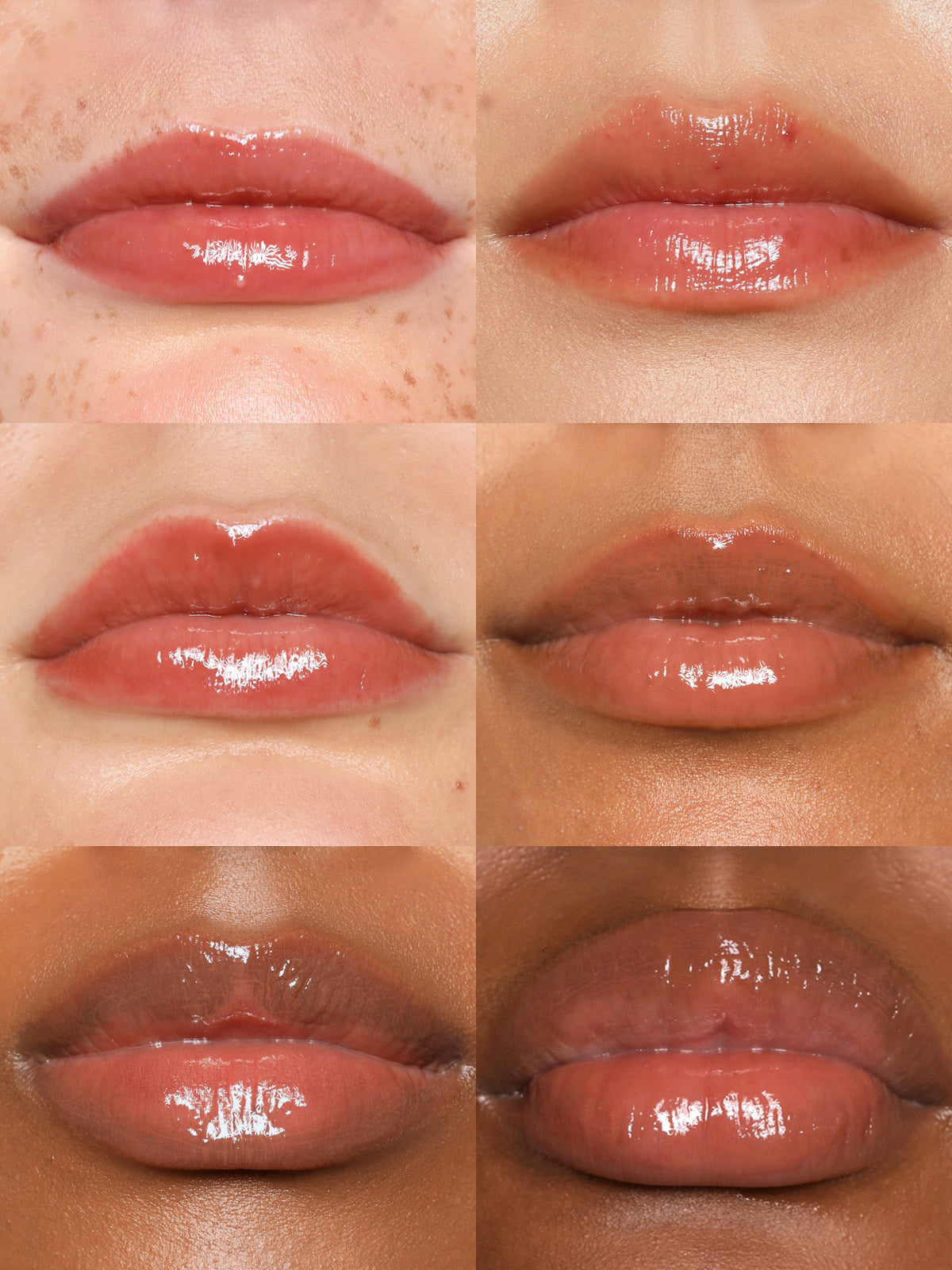REFY LIP GLOSS IN SHADE FAWN ON DIFFERENT SKIN TONES