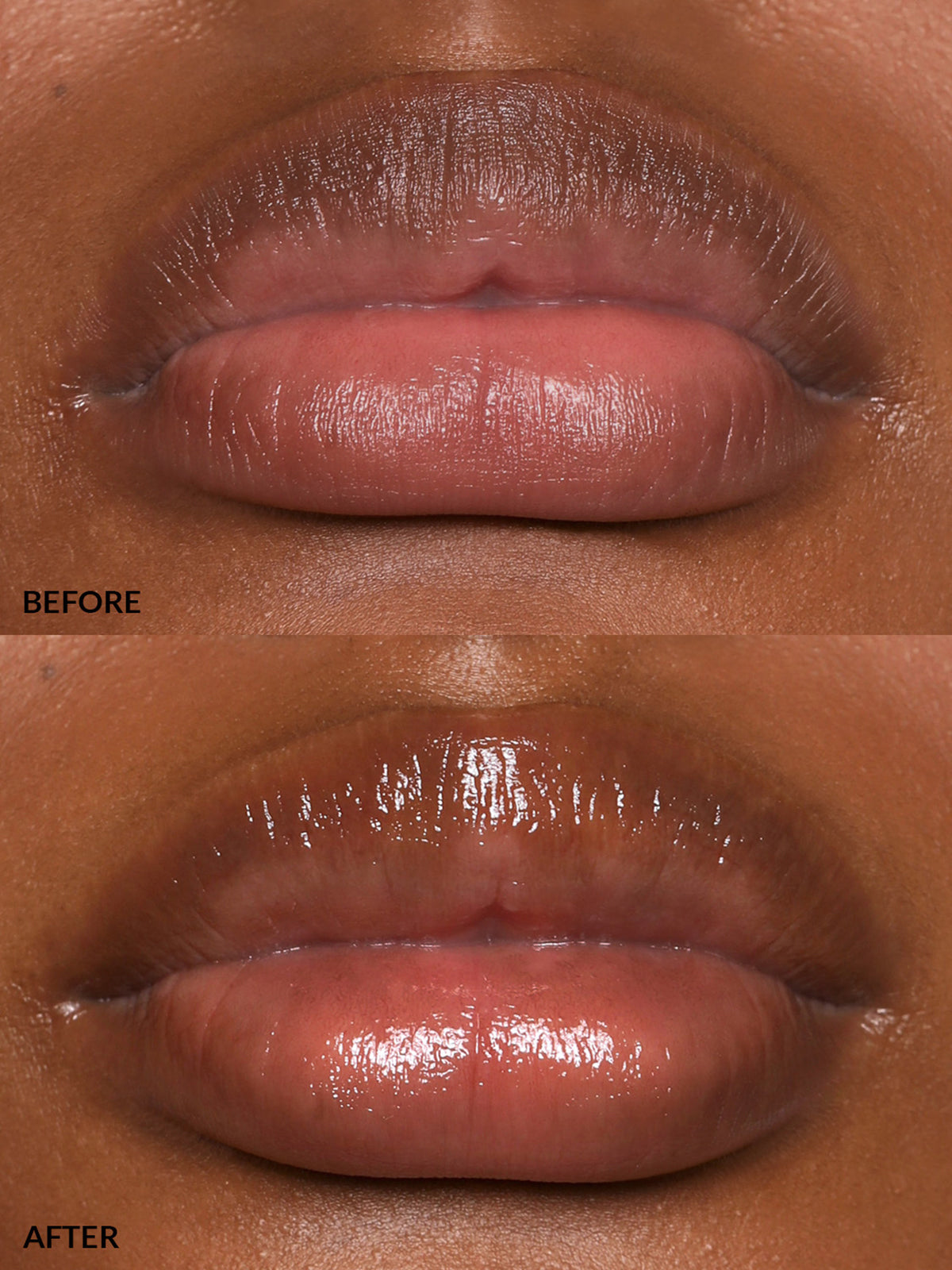 REFY LIP GLOSS IN SHADE SEPIA BEFORE & AFTER