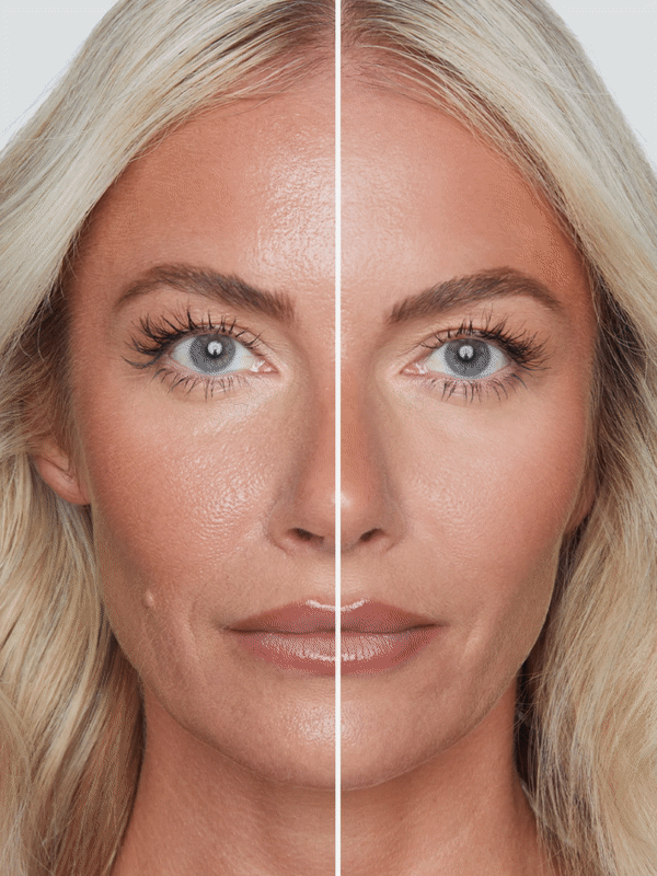 before and after gif of refy skin finish shade 02 on different models
