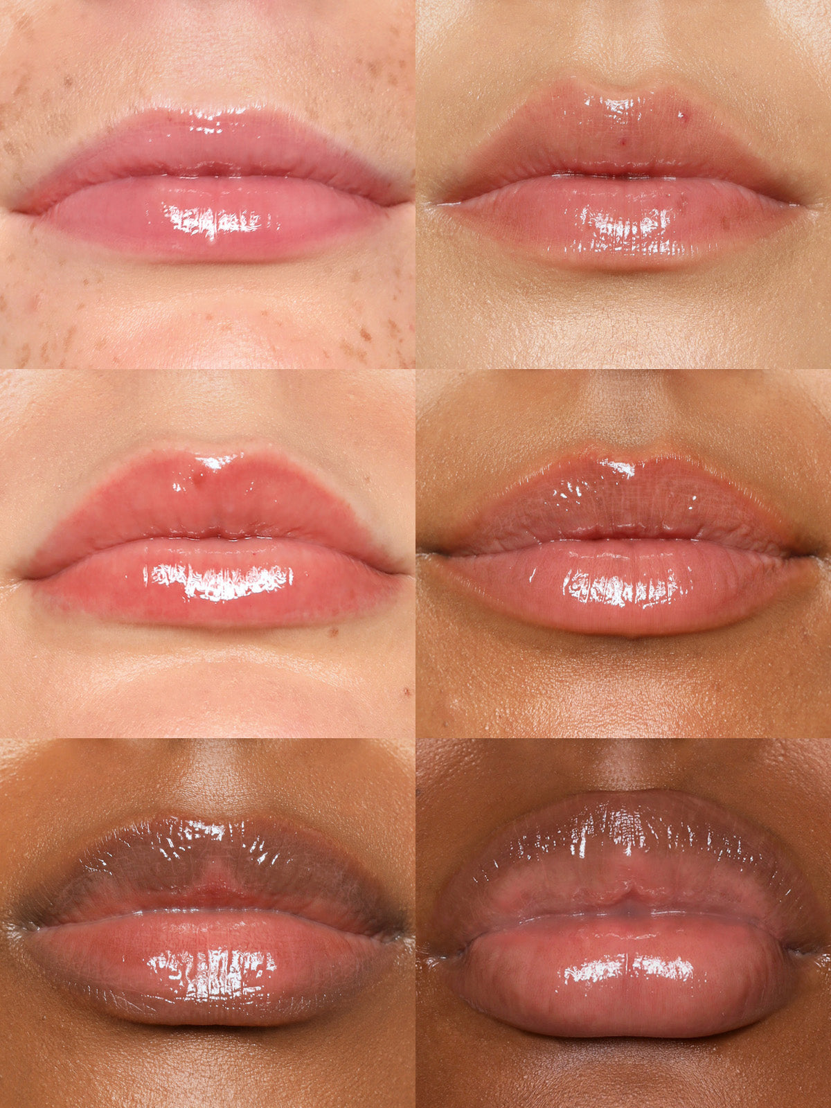 GRID OF REFY LIP GLOSS IN SHADE BLUSH ON DIFFERENT SKIN TONES
