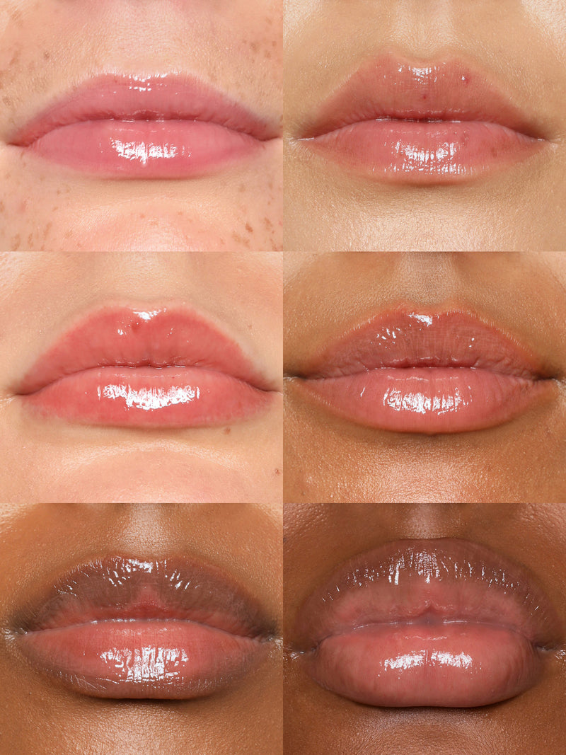 GRID OF REFY LIP GLOSS IN SHADE BLUSH ON DIFFERENT SKIN TONES