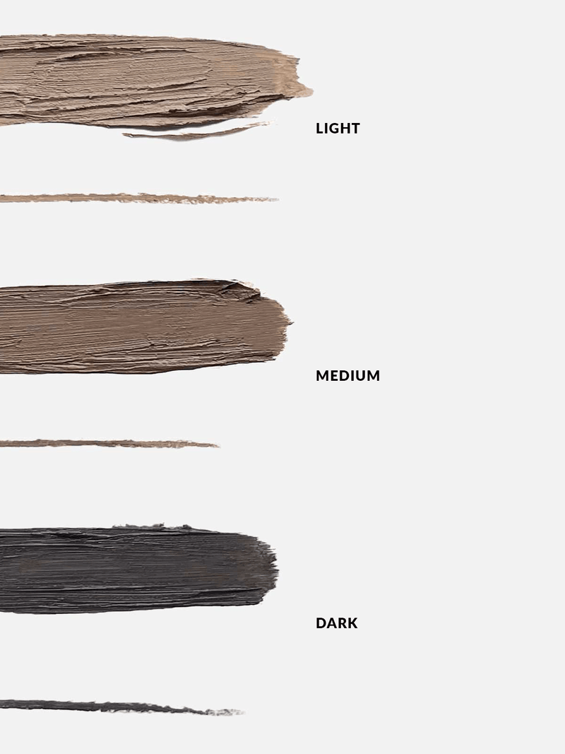 REFY BROW COLLECTION SHADES SWATCHES. 3 SHADES AVAILABLE - LIGHT, MEDIUM AND DARK