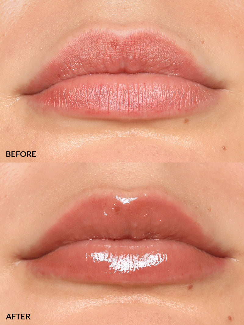 REFY LIP GLOSS IN SHADE TAUPE BEFORE & AFTER