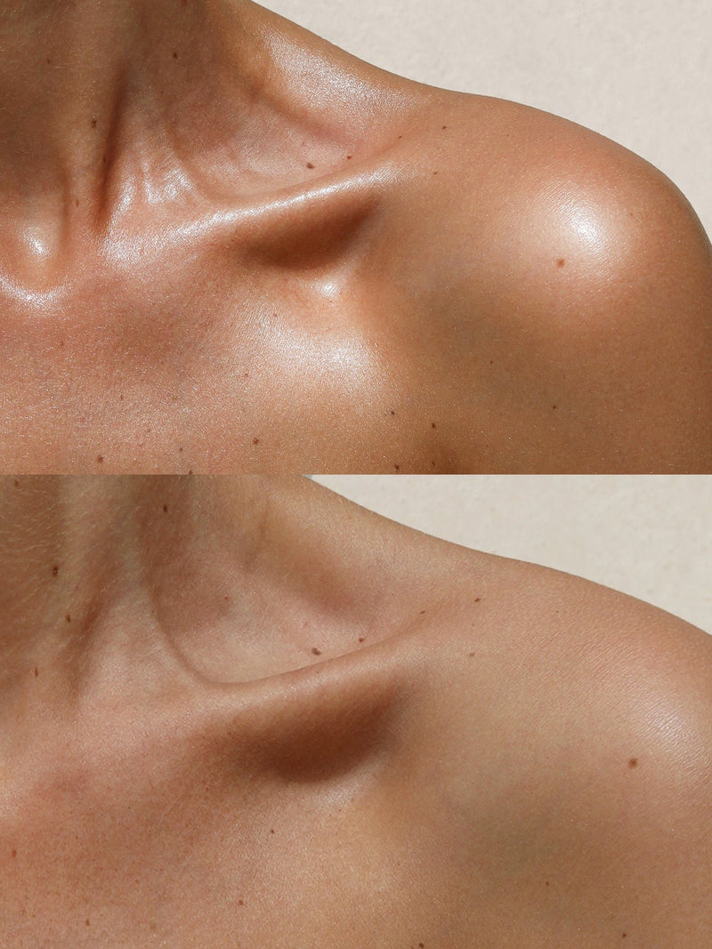 BEFORE AND AFTER REFY BODY GLOW ON MODEL