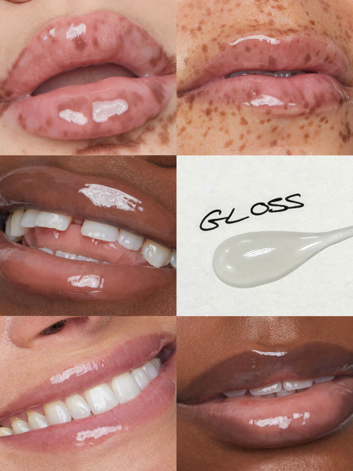 GRID OF REFY LIP GLOSS CLEAR ON DIFFERENT SKIN TONES