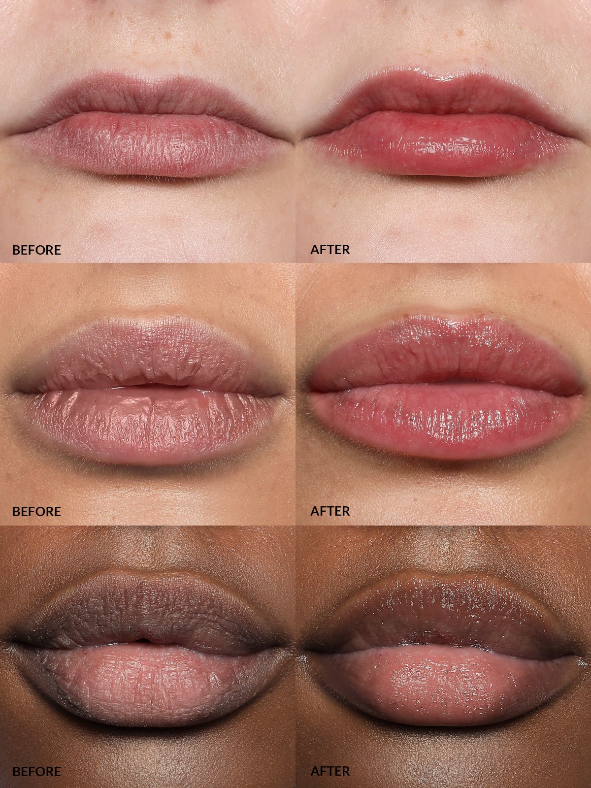 REFY Lip Buff Before & After on different skin tone Models